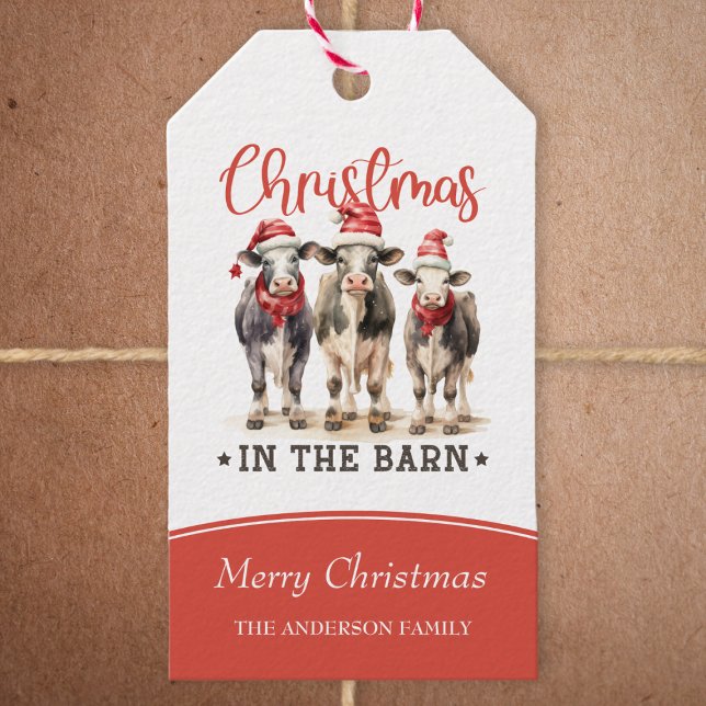 Étiquettes-cadeau Noël dans les vaches rustiques de la grange à Sant (Créateur téléchargé)
