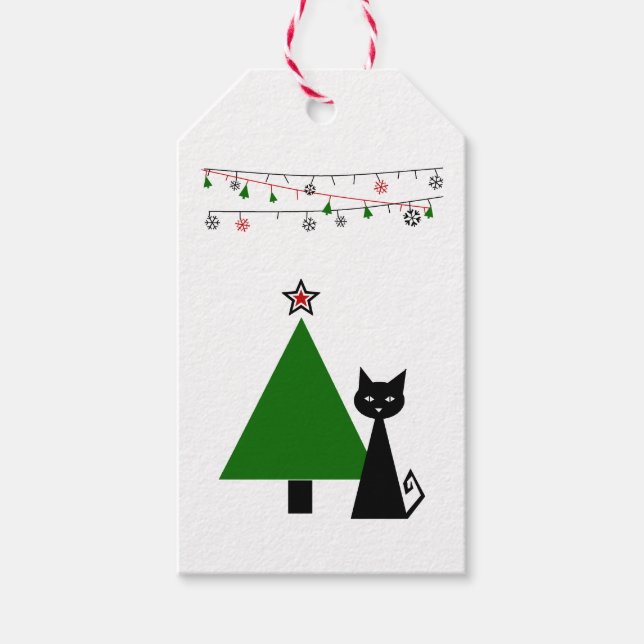 Étiquettes-cadeau Noël de chat noir (Devant)