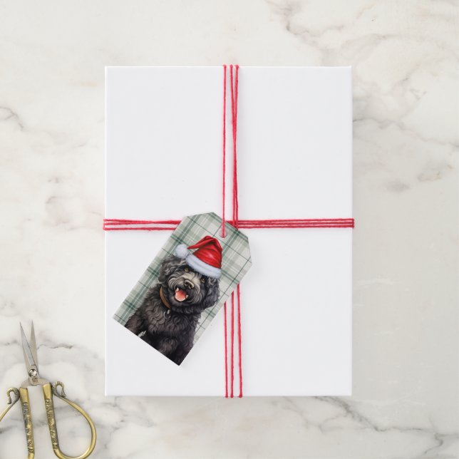 Étiquettes-cadeau Noël de Chien de Barbet vert de vacances (Avec de la ficelle)