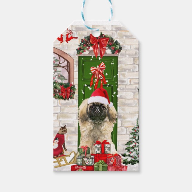 Étiquettes-cadeau Noël de chien de Pékin (Devant)
