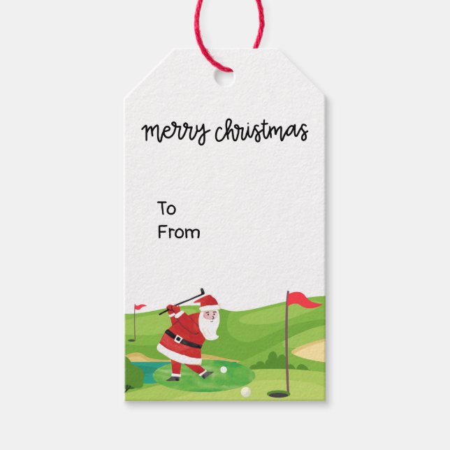 Étiquettes-cadeau Noël de golf avec le Père Noël pour golfeur drôle (Devant)