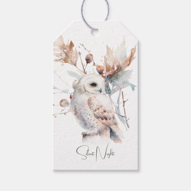 Étiquettes-cadeau Noël de la Chouette des bois (Devant)