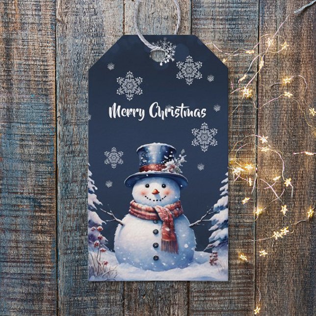 Étiquettes-cadeau Noël de la forêt d'hiver (Winter Forest Snowman Christmas Gift Tags)