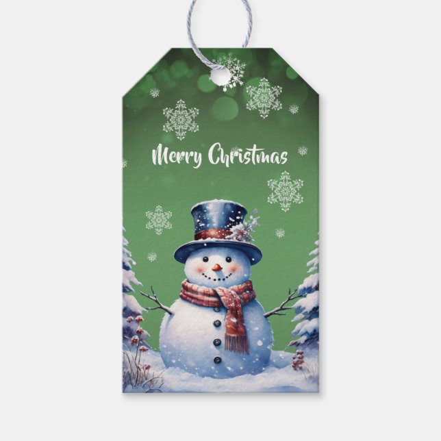 Étiquettes-cadeau Noël de la forêt d'hiver | Green (Devant)