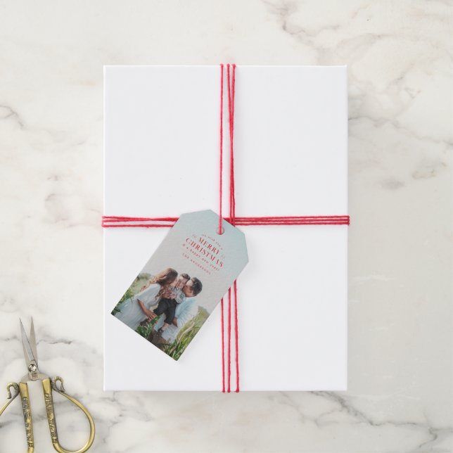 Étiquettes-cadeau Noël de la photo de vacances rouges (Avec de la ficelle)