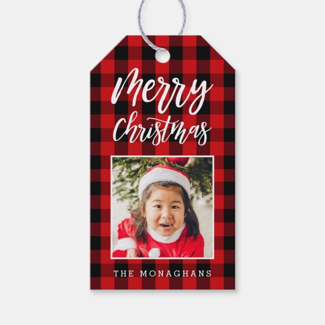 Étiquettes-cadeau Noël de la photo rouge (Devant)