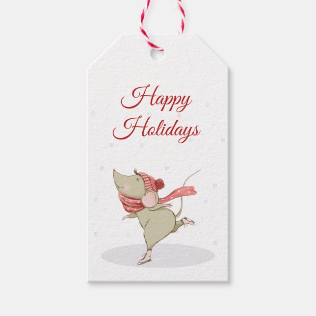Étiquettes-cadeau Noël de la souris de patinage (Devant)