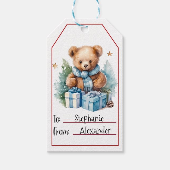 Étiquettes-cadeau Noël de l'ours en peluche mignonne (3) (Devant)
