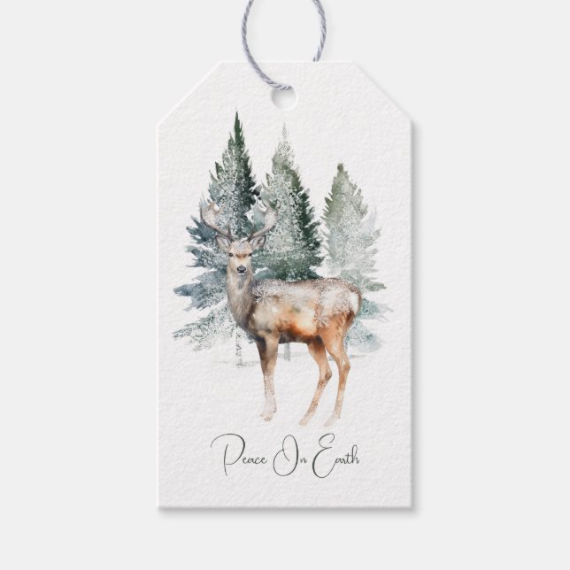 Étiquettes-cadeau Noël des cerfs de bois (Devant)