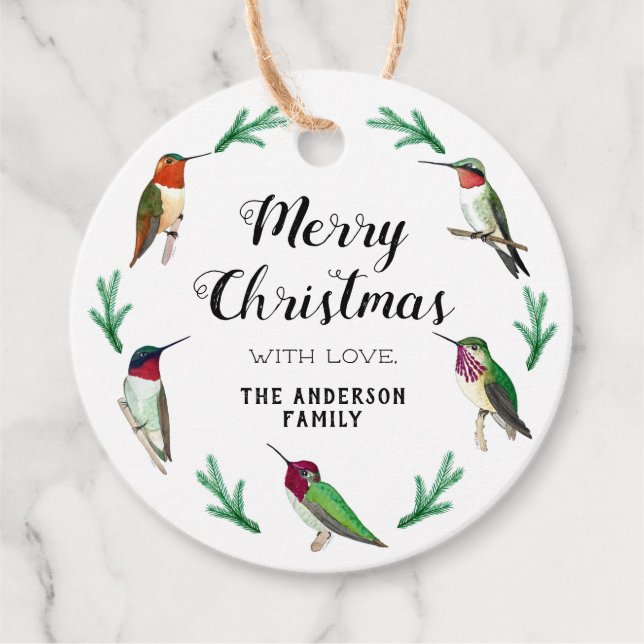 Étiquettes Cadeau Noël des colibris personnalisés (Devant)