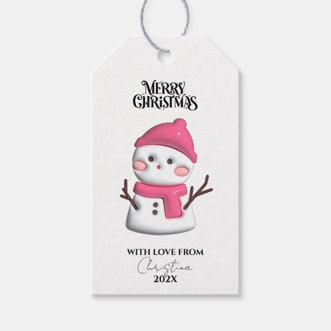 Étiquettes-cadeau Noël des motoneiges roses mignons (Devant)