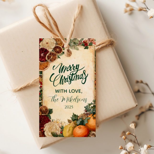 Étiquettes-cadeau Noël d'orange et de fruits séchés rustiques (Créateur téléchargé)