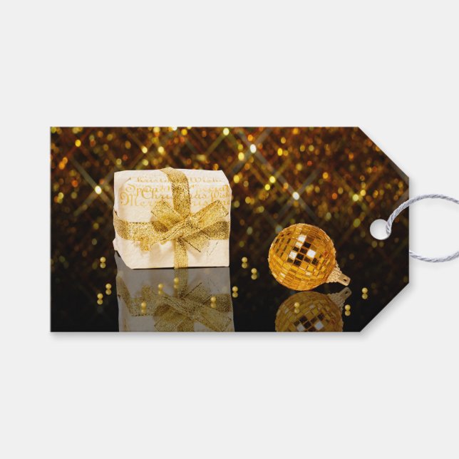 Étiquettes-cadeau Noël doré étincelant (Devant (Horizontal))