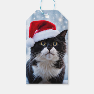 Étiquettes-cadeau Noël du chat noir et blanc