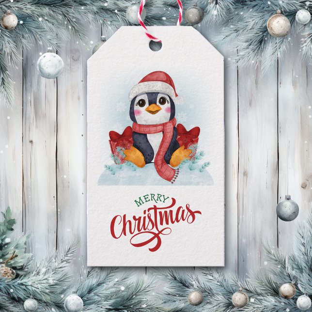 Étiquettes-cadeau Noël du mignon Penguin Santa Hat (Créateur téléchargé)