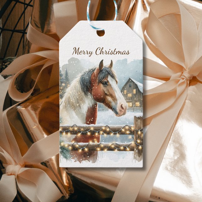 Étiquettes-cadeau Noël du pays Cheval Brown et Blanc (Créateur téléchargé)