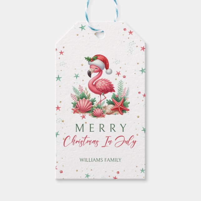 Étiquettes-cadeau Noël en Flamant rose juillet (Devant)