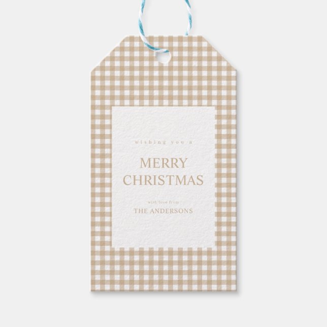 Étiquettes-cadeau Noël En vichy beige (Devant)