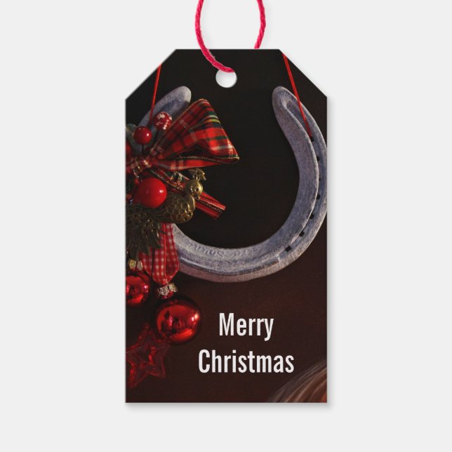 Étiquettes-cadeau Noël équestre pendre en fer à cheval Photo (Devant)