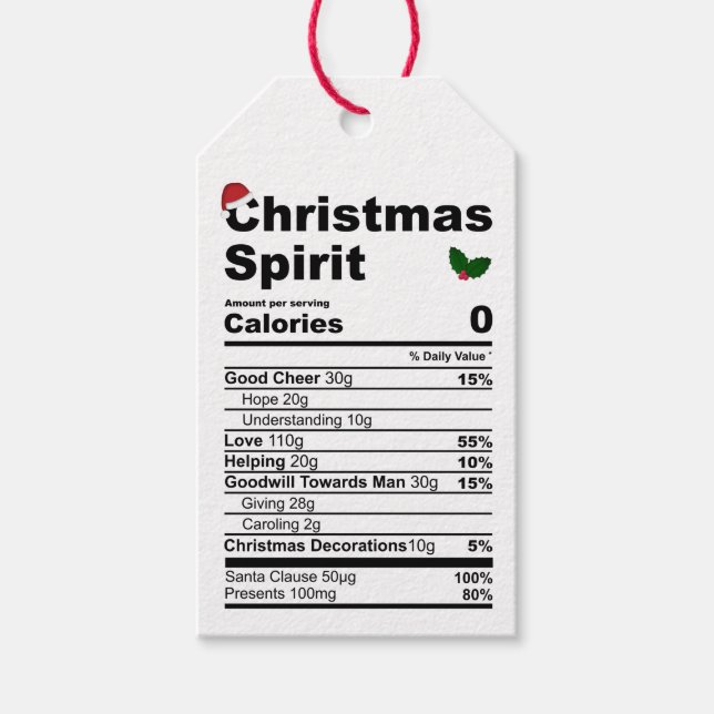 Étiquettes-cadeau Noël Esprit nutritionnel Faits amusants vacances (Devant)