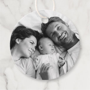 Étiquettes Cadeau Noël familial   Photo Rouge orange moderne