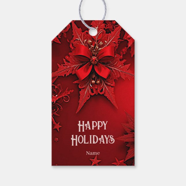 Étiquettes-cadeau Noël Fleurs de Ruban Rouge (Devant)