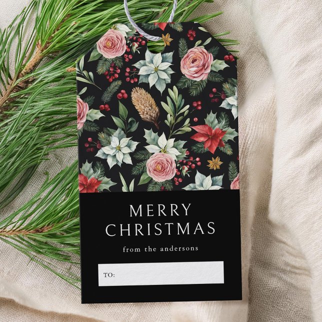 Étiquettes-cadeau Noël floral foncé moderne (Créateur téléchargé)