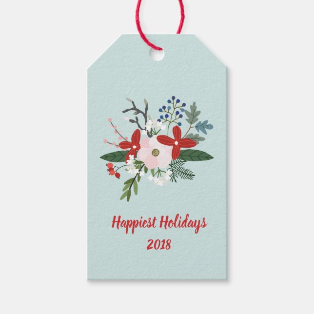 Étiquettes-cadeau Noël Floral Rouge Aqua vacances (Devant)