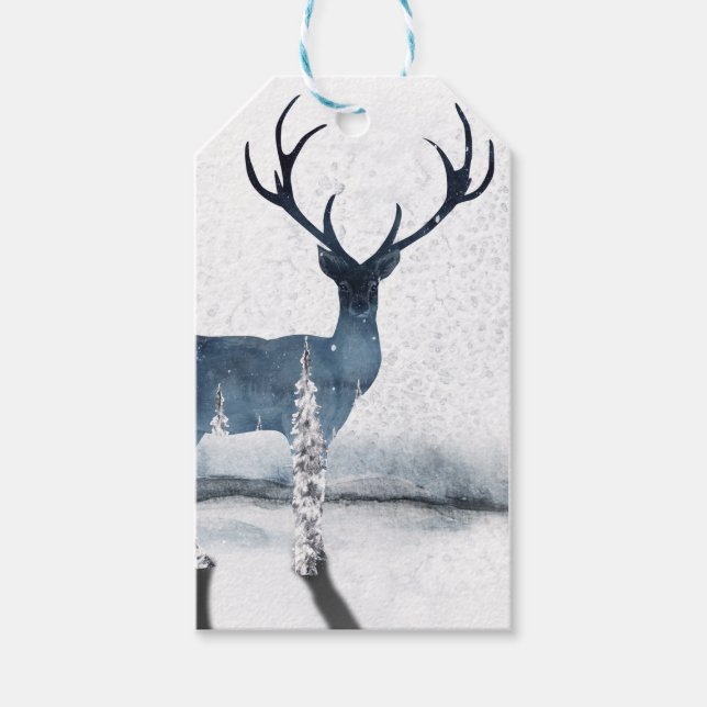 Étiquettes-cadeau Noël Forêt de Noël Cerf (Devant)