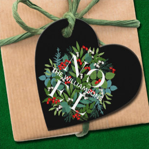 Étiquettes Cadeau NOEL Greenery Berries Noël Noir