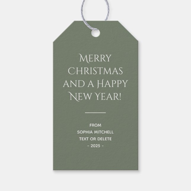 Étiquettes-cadeau Noël gris vert Muet couleur tendance (Devant)