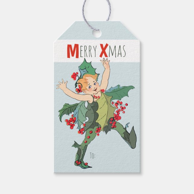 Étiquettes-cadeau Noël Holly enfant Elizabeth Gordon CC0246 (Devant)