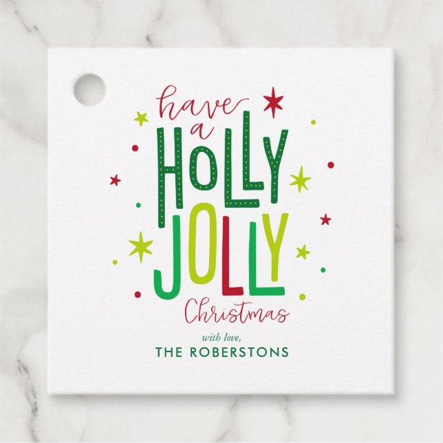 Étiquettes Cadeau Noël "Holly Jolly" Fun et Festif sur mesure (Devant)