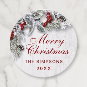 Étiquettes Cadeau Noël Holly Pine Branch Rustic Holiday