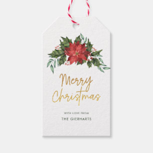 Étiquettes-cadeau Noël Holly Rouge et Green Script