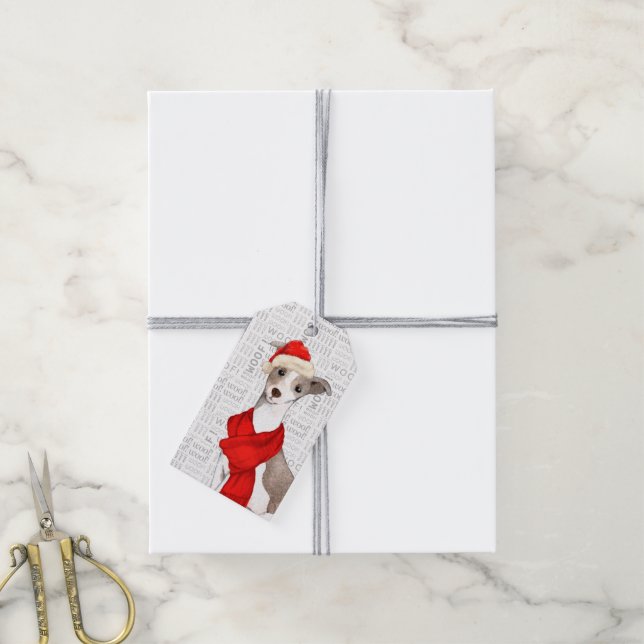 Étiquettes-cadeau Noël italien Greyhound Dog (Avec de la ficelle)