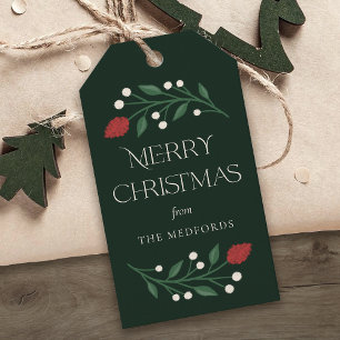 Étiquettes-cadeau Noël Joyeux classique Floral personnalisé