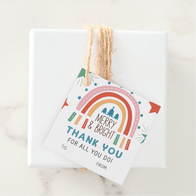 Étiquettes Cadeau Noël Joyeux et Merci brillant (En situation)