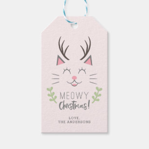 Étiquettes-cadeau Noël Meowy   Cute Chat, Antlers Personnalisé