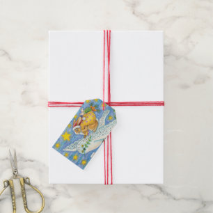 Étiquettes-cadeau Noël mignon avec lapin comme Père Noël sur Hibou