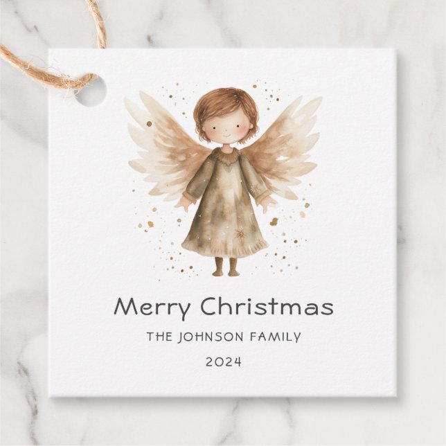 Étiquettes Cadeau Noël mignon Boho Beige Baby Angel (Devant)