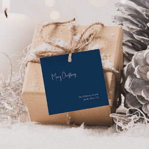 Étiquettes Cadeau Noël moderne   Balise cadeau de famille Carré bleu