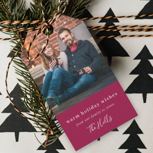Étiquettes-cadeau Noël moderne   Burgundy Maroon Couple Photo