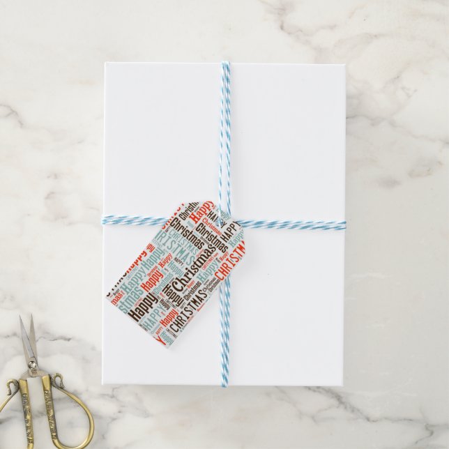 Étiquettes-cadeau Noël moderne nordique bleu et rouge (Avec de laficelle)