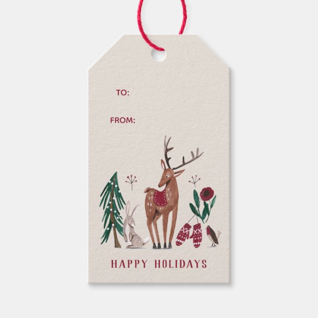 Étiquettes-cadeau Noël nordique des cerfs de bois (Devant)