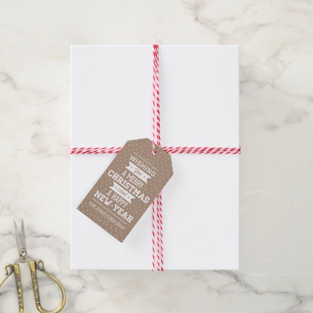 Étiquettes-cadeau Noël & Nouvel An typographie kraft papier rustique (Avec de la ficelle)