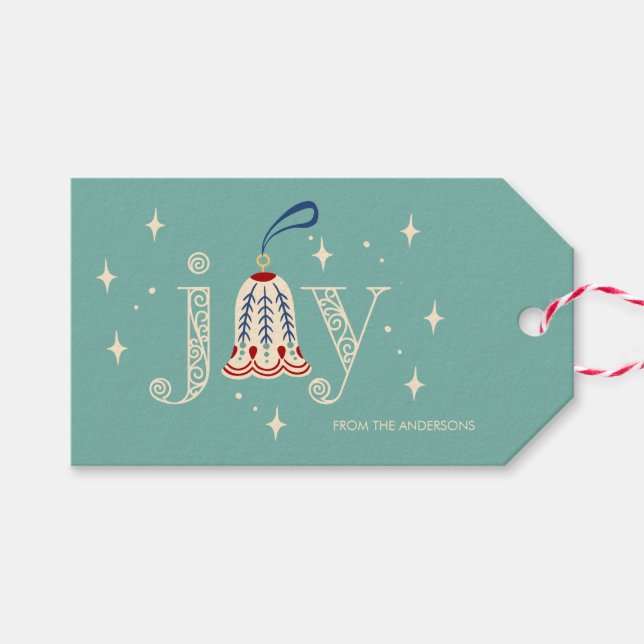 Étiquettes-cadeau Noël Ornament Joie Fête (Devant (Horizontal))
