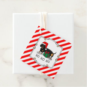 Étiquettes Cadeau Noël Père Noël Dachshund (S noir & tan) Drôle