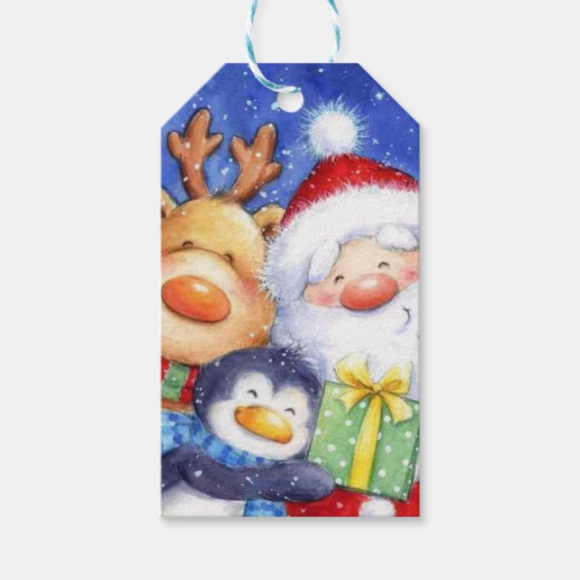 Étiquettes-cadeau Noël Père Noël Reindeer et Penguin (Devant)