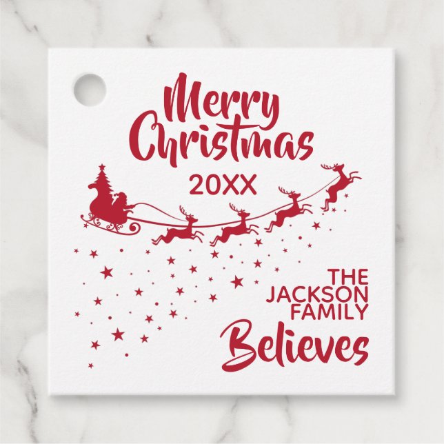Étiquettes Cadeau Noël Père Noël vacances pour les rennes de traînea (Devant)